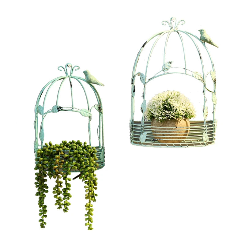 Half Birdcage Wall Planter - Vintage Metal