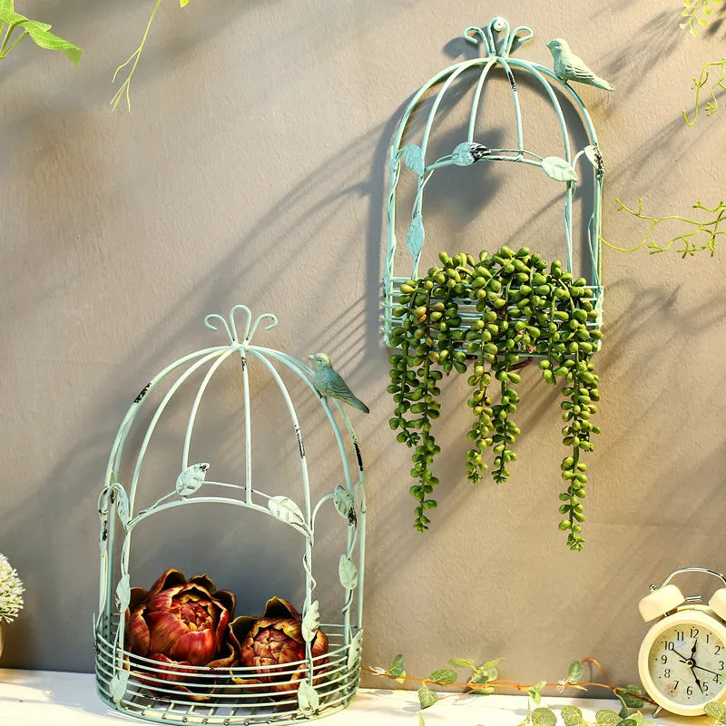 Half Birdcage Wall Planter - Vintage Metal