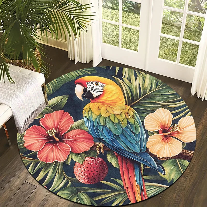 Parrot & Floral Round Floor Mat