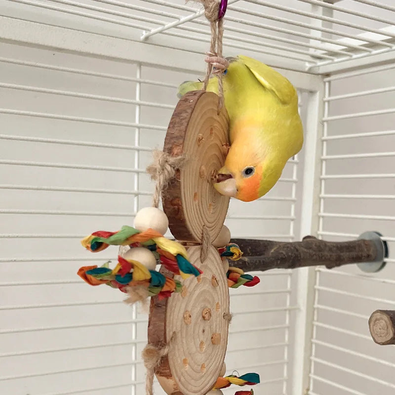 Parrot Chew Toy Set – Natural Wood, Corn Husk & Pinecone