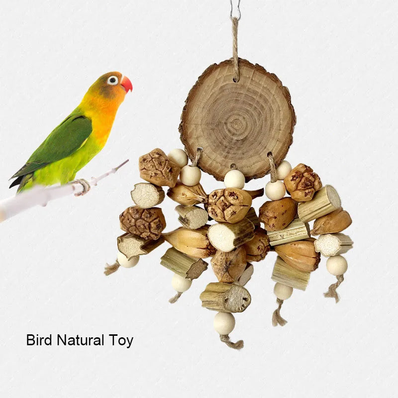 Natural Wood Parrot Swing Toy
