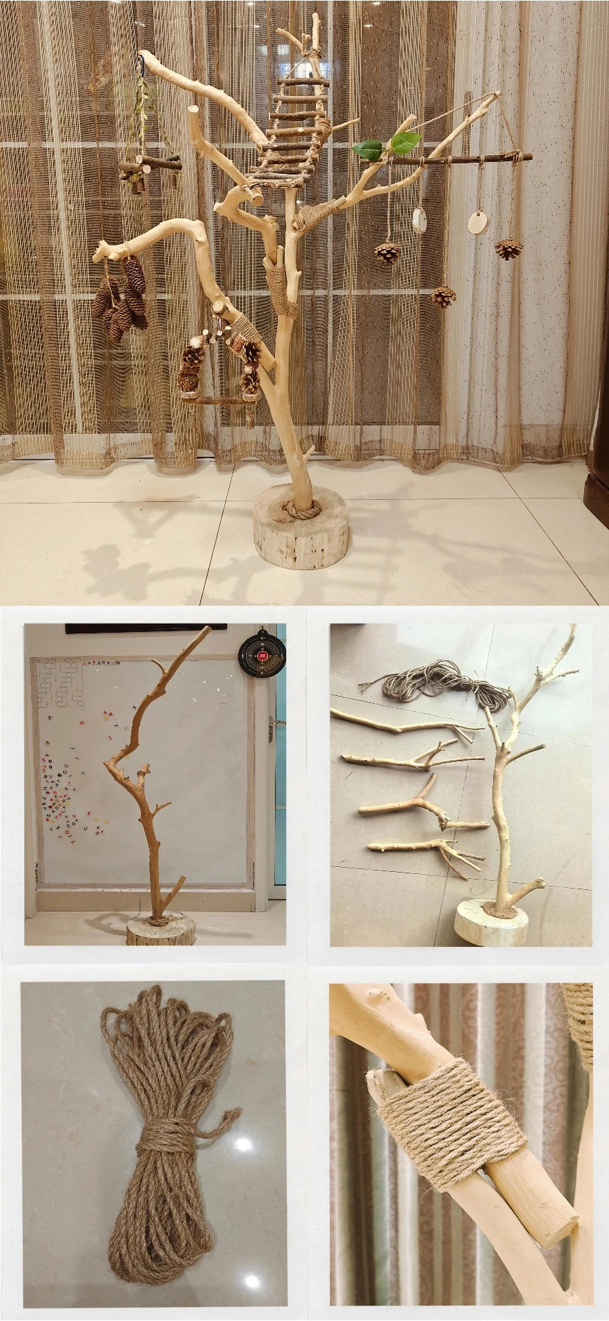 Natural Wood Parrot Stand with Swing - 0.9M