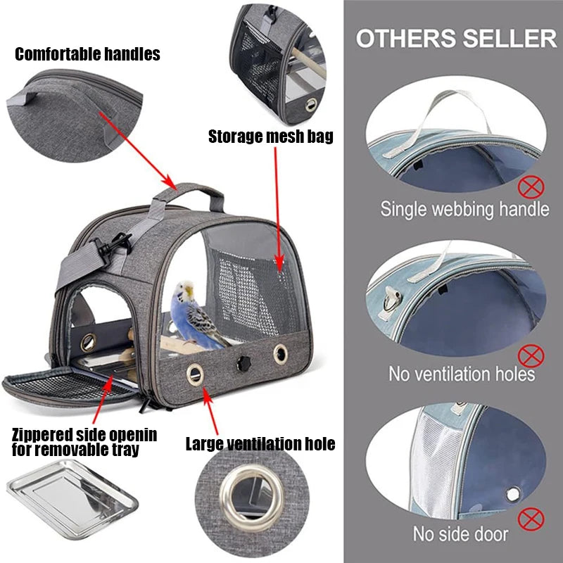 Bird Travel Carrier with Tray - Portable