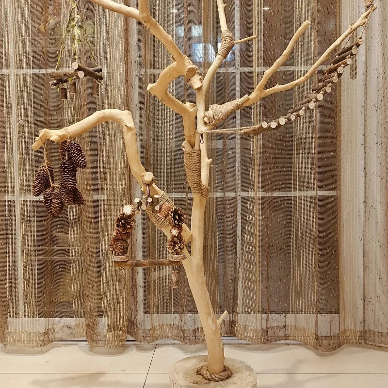Natural Wood Parrot Stand with Swing - 0.9M