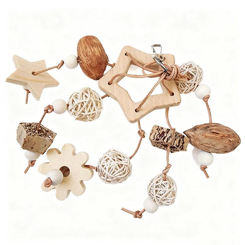 Natural Wooden Chewing Toy with Rattan Balls