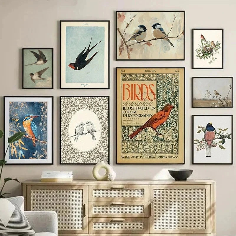 Vintage Bird Art Print - Canvas Poster