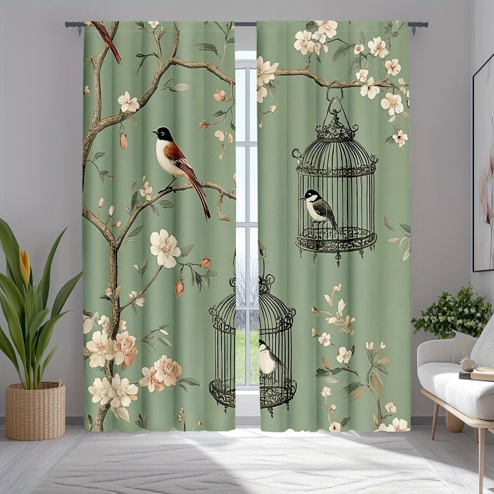 Vintage Bird & Floral Cage Curtains