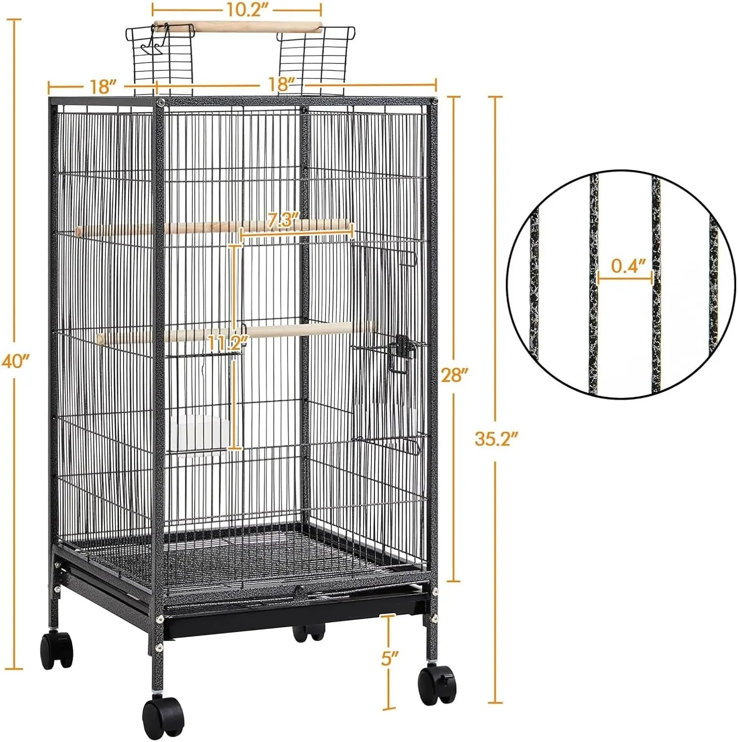 101cm Open-Top Bird Cage with Rolling Stand