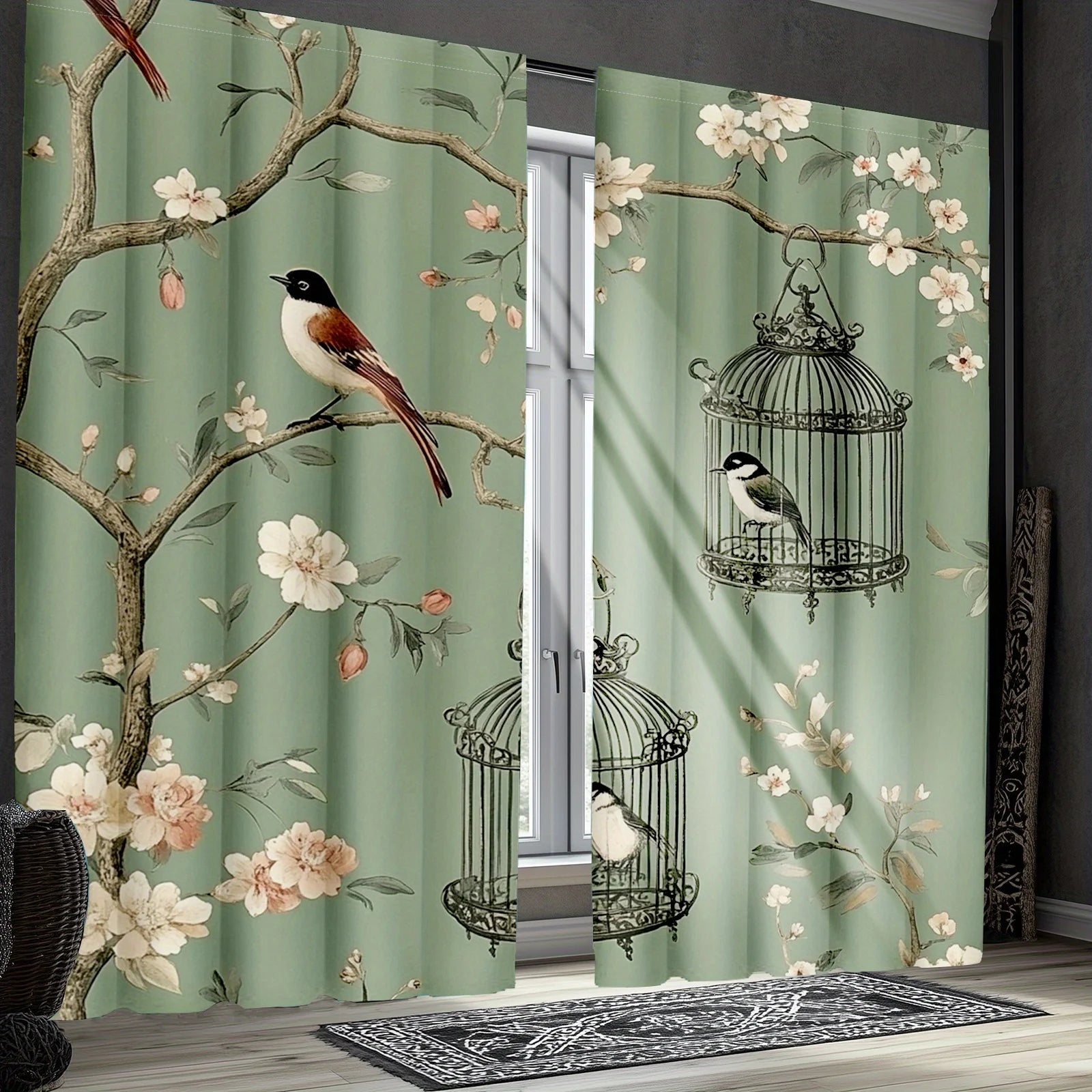 Vintage Bird & Floral Cage Curtains