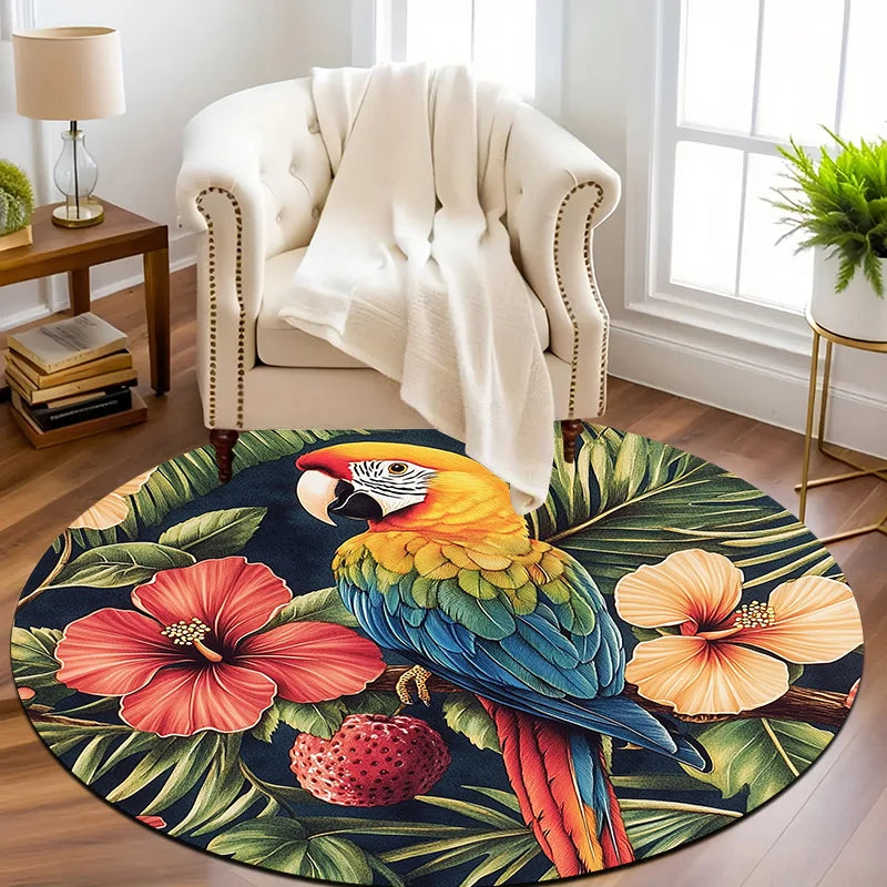 Parrot & Floral Round Floor Mat