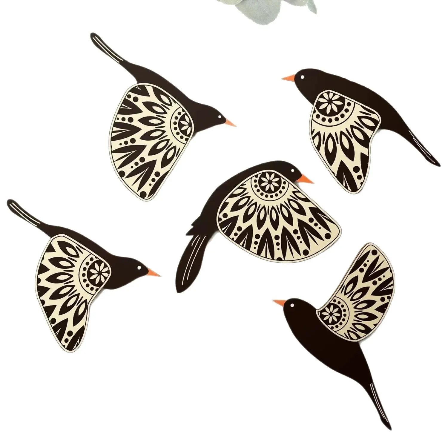 Wooden Black Bird Wall Decor Set (5 Pieces)