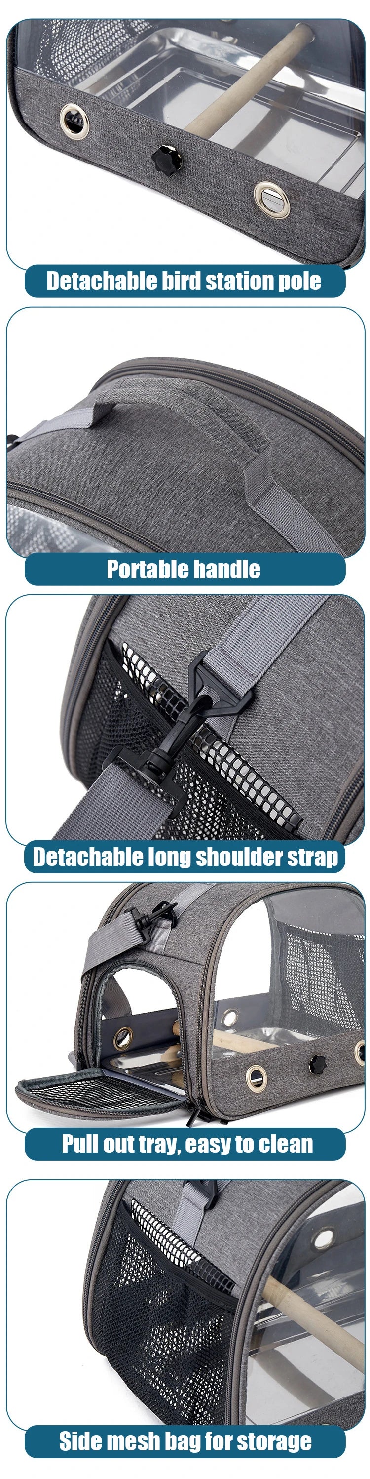 Bird Travel Carrier with Tray - Portable