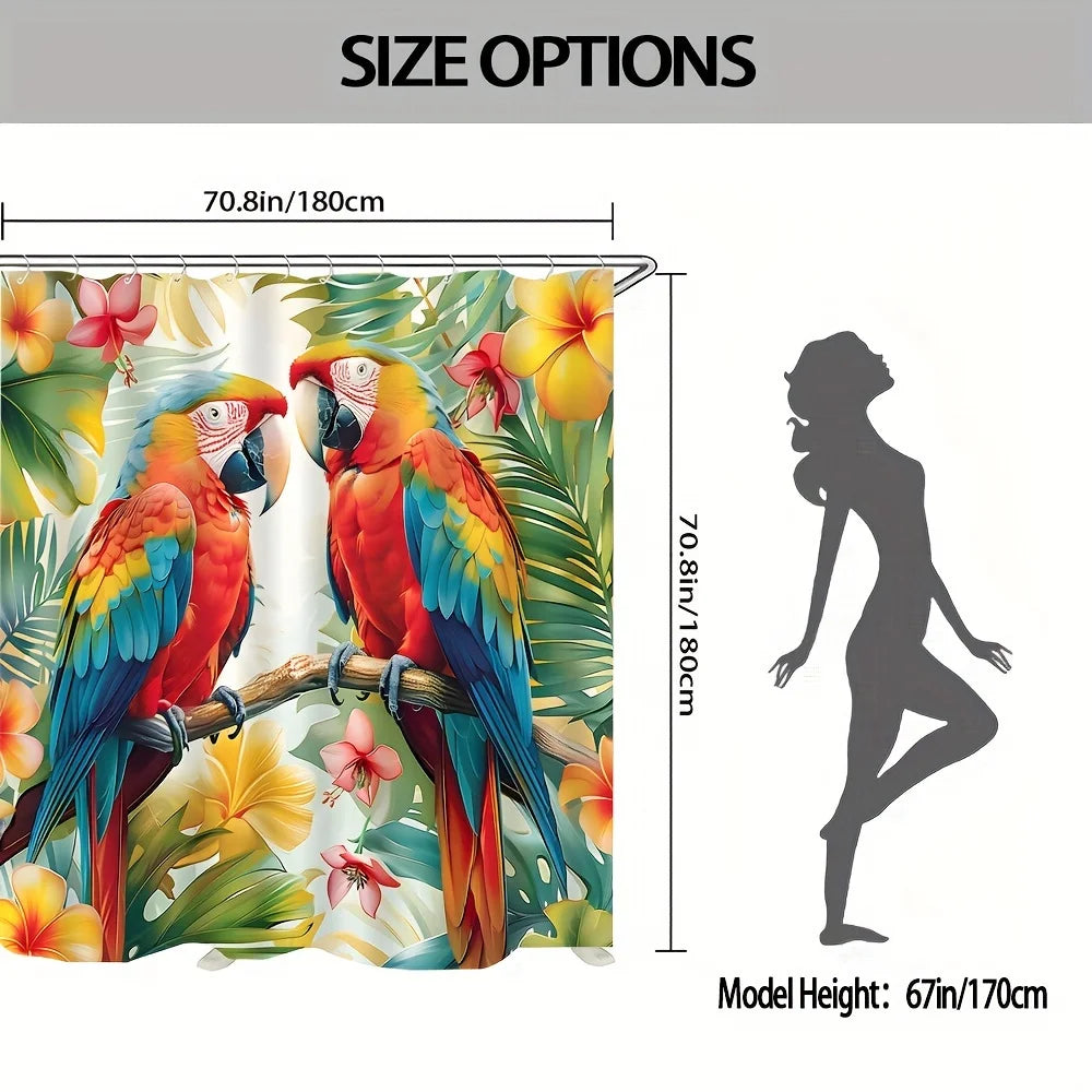 Tropical Parrot Shower Curtain - Waterproof