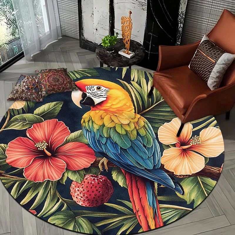 Parrot & Floral Round Floor Mat