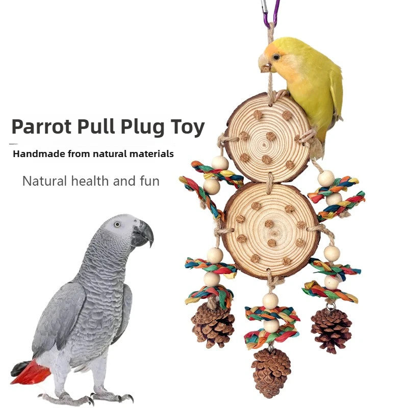 Parrot Chew Toy Set – Natural Wood, Corn Husk & Pinecone
