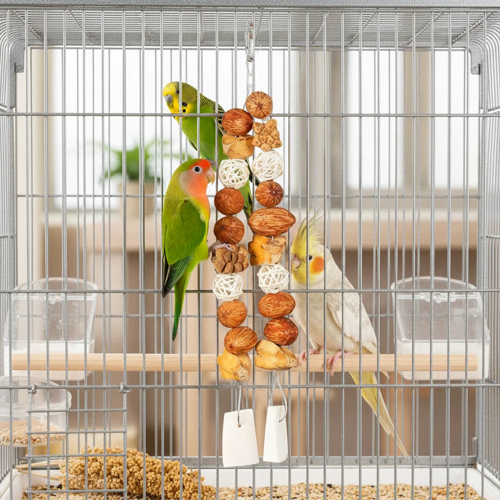 Natural Wood & Cotton Rope Parrot Toy