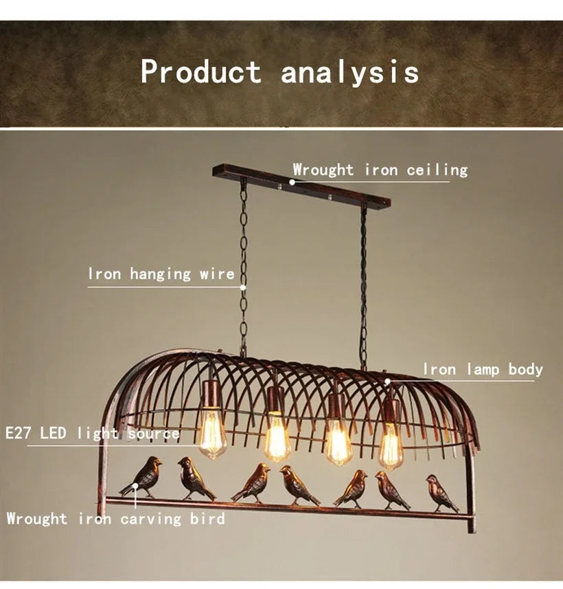 Retro Birdcage Chandelier – Wrought Iron Edison Pendant Light