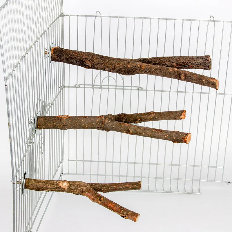 Natural Wood Bird Perch - Tree Branch Stand for Cages