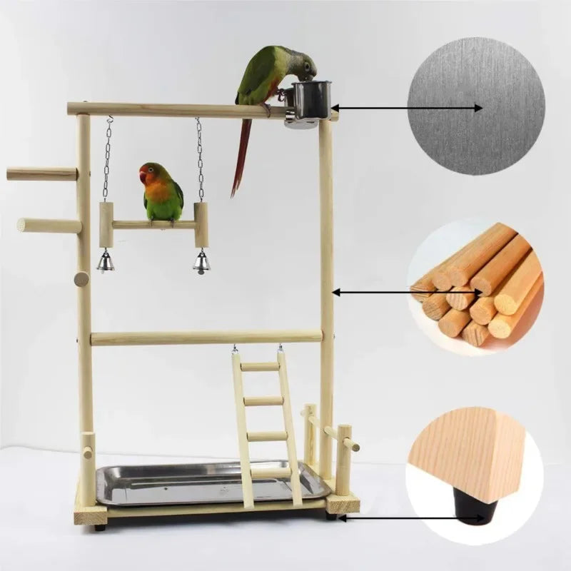 Wooden Parrot Playstand Gym