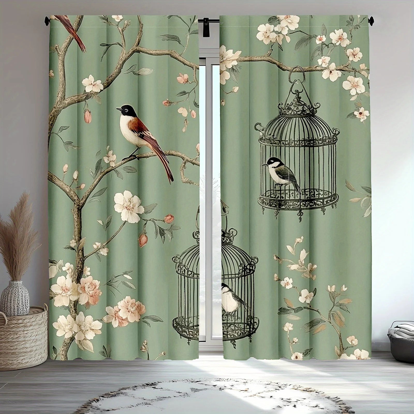 Vintage Bird & Floral Cage Curtains