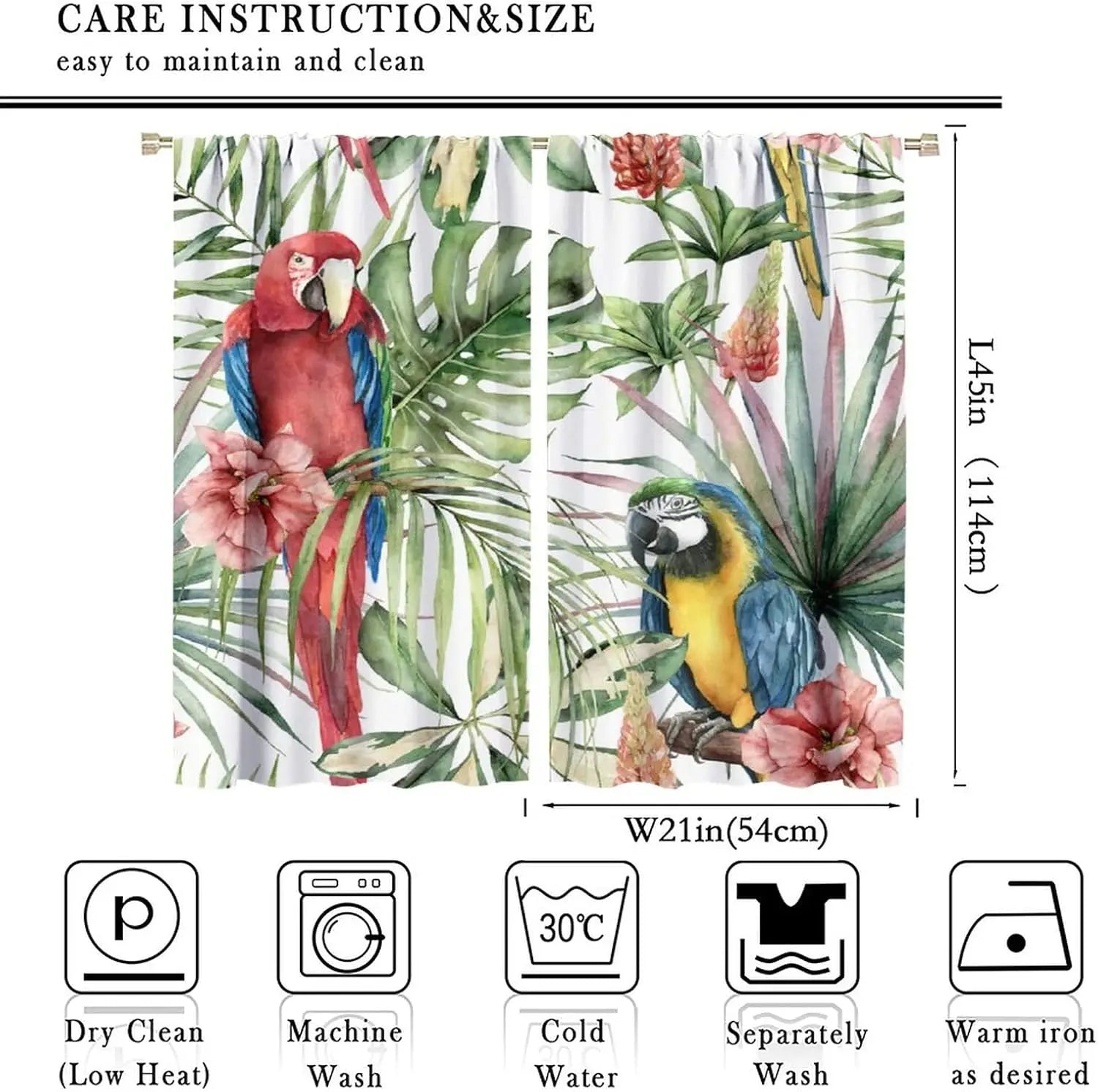 Parrot Window Curtains - 2 Panels