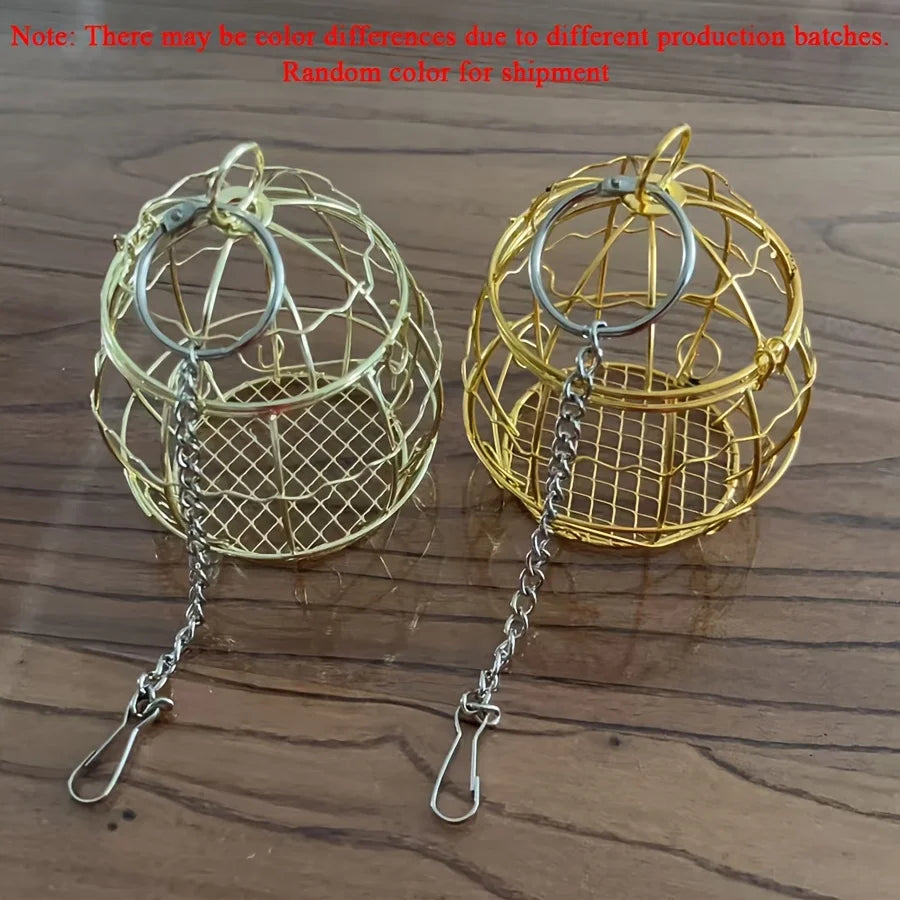 Metal Cage Shaped Foraging Toy - Interactive Treat Holder for Parrots