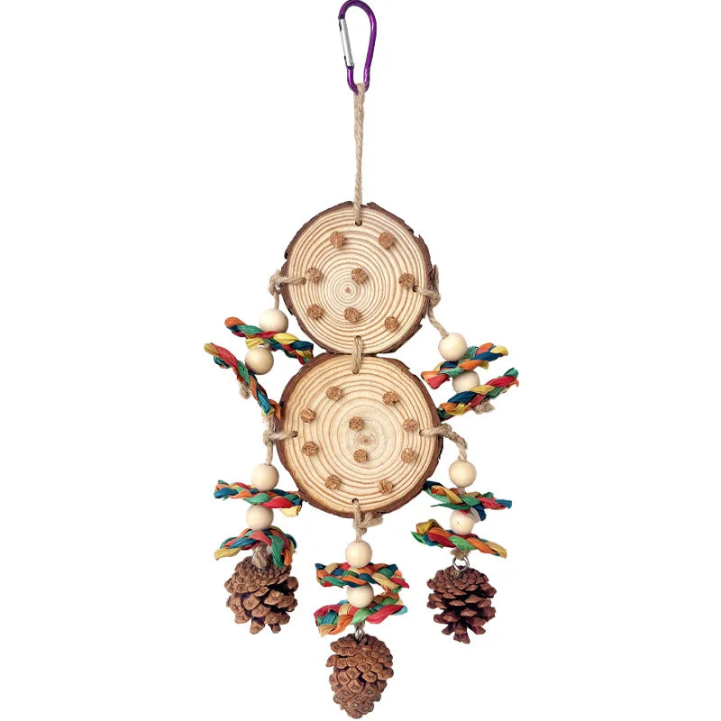 Parrot Chew Toy Set – Natural Wood, Corn Husk & Pinecone