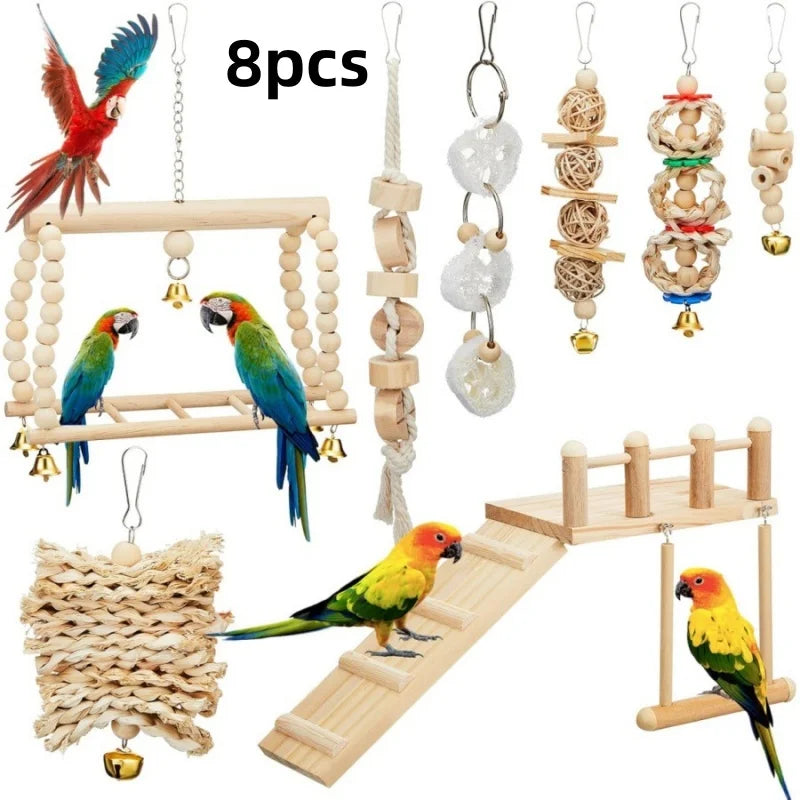 Parrot Cage Toy Set (6 or 8 Piece)