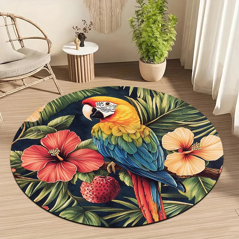 Parrot & Floral Round Floor Mat