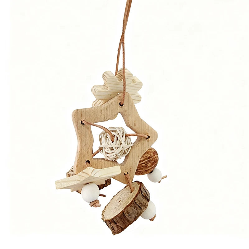 Natural Wooden Chewing Toy with Rattan Balls