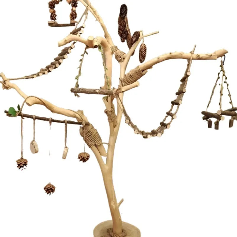 Natural Wood Parrot Stand with Swing - 0.9M