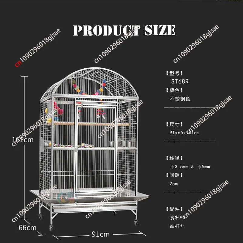 Extra Large Stainless Steel Parrot Cage (91x66x161cm)