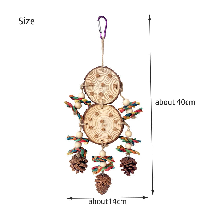 Parrot Chew Toy Set – Natural Wood, Corn Husk & Pinecone
