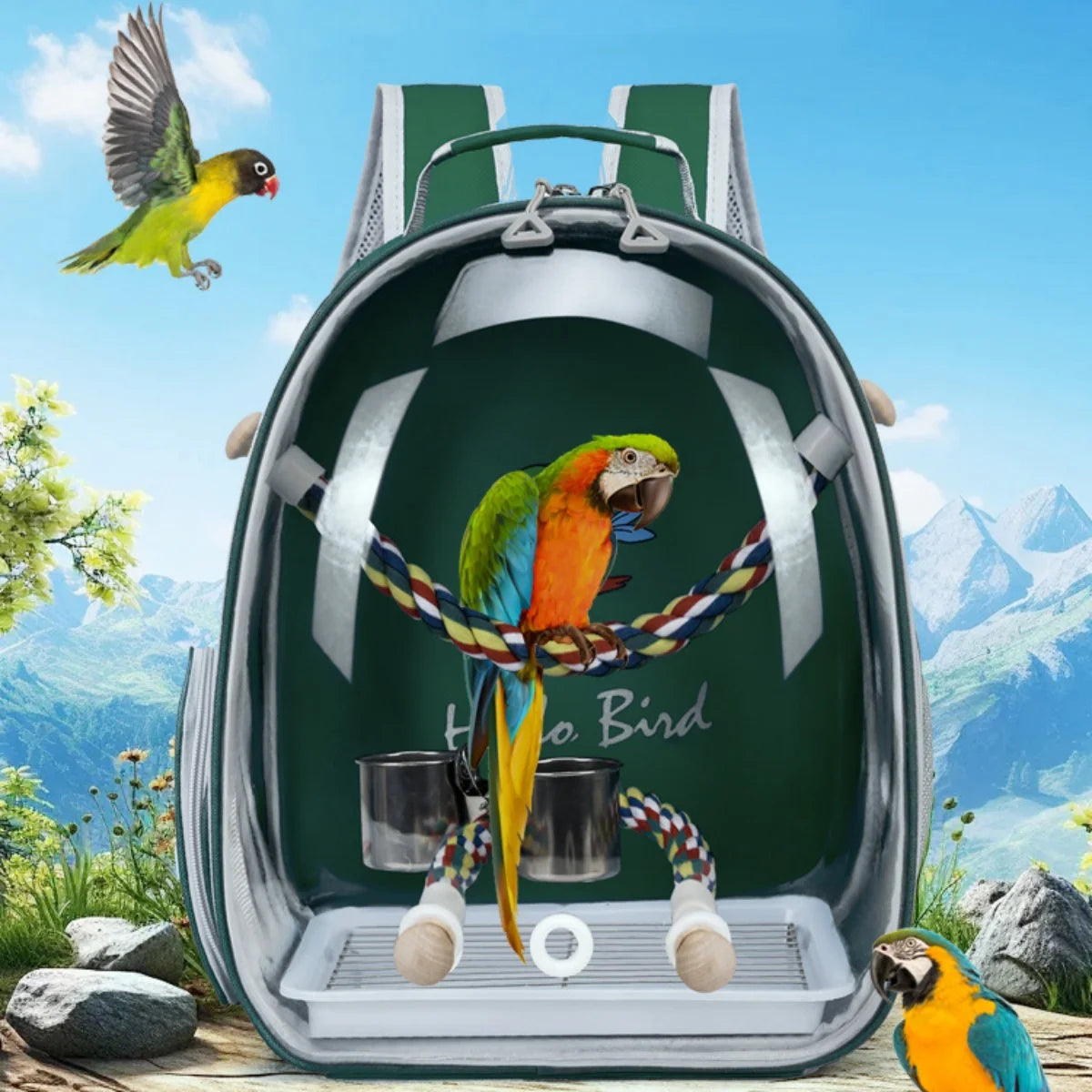 Portable Bird Carrier Backpack with Perch
