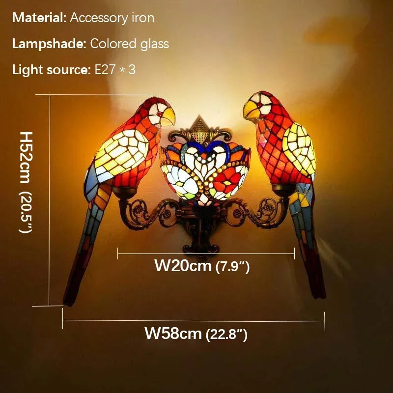Tiffany Stained Glass Parrot Wall Lamp