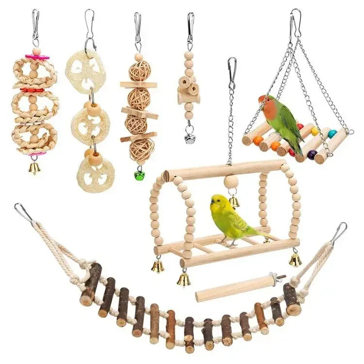 8-Piece Eco-Friendly Bird Toy Set