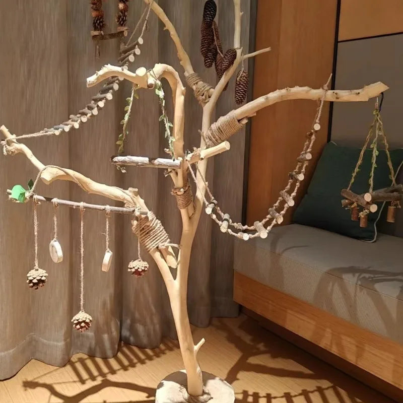 Natural Wood Parrot Stand with Swing - 0.9M