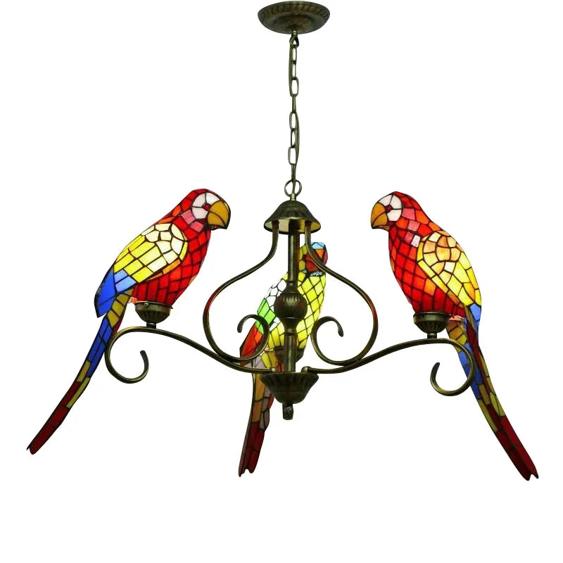 Tiffany Parrot Chandelier - Vintage LED Pendant Lamp