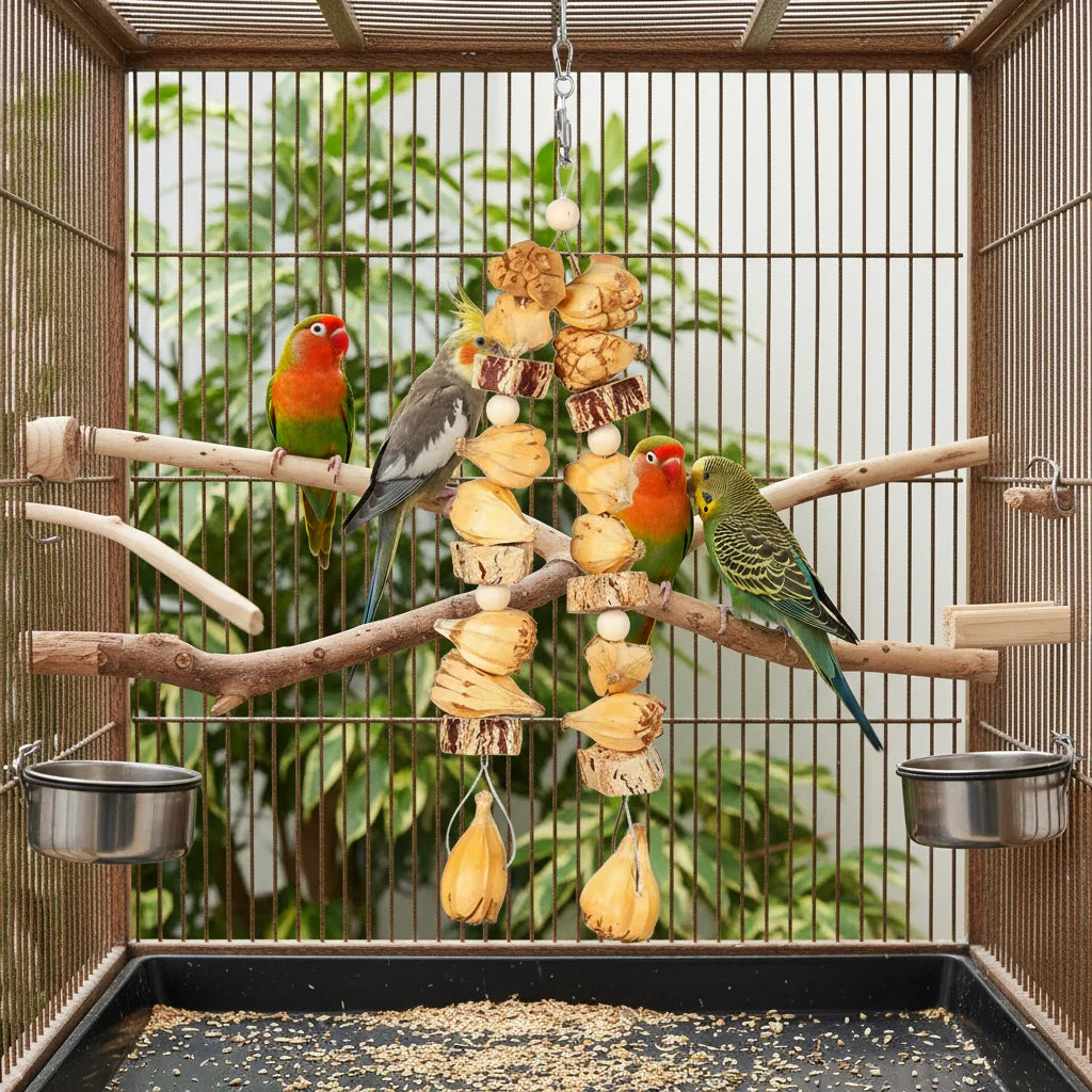 Natural Wood & Cotton Rope Parrot Toy