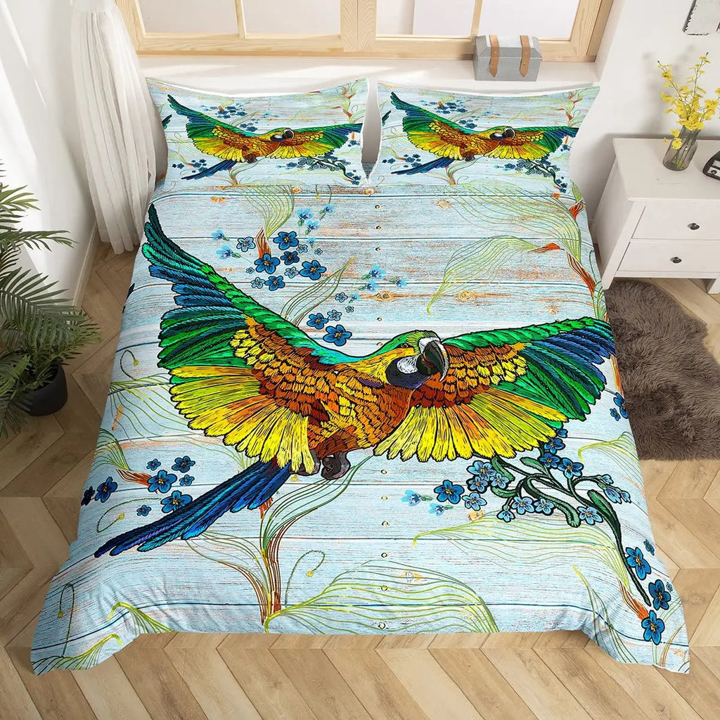 Tropical Parrot Bedding Set - 3 Piece Duvet Cover with Pillow Shams