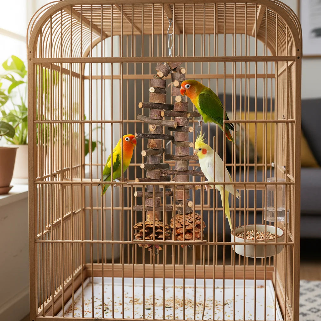 Natural Wood & Cotton Rope Parrot Toy