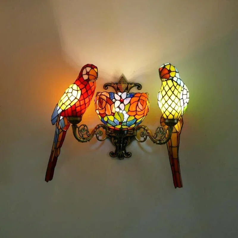 Tiffany Stained Glass Parrot Wall Lamp