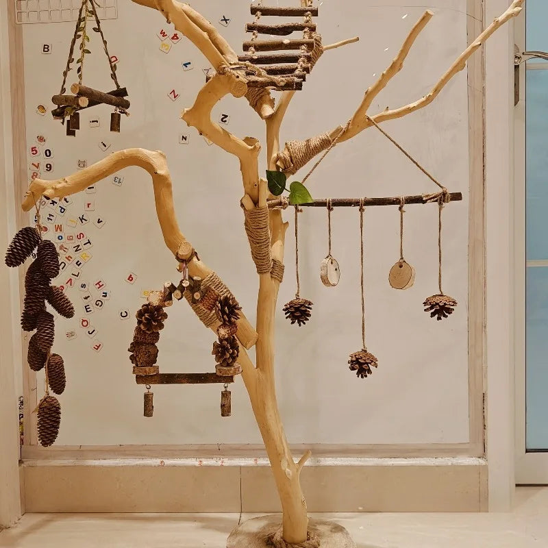 Natural Wood Parrot Stand with Swing - 0.9M