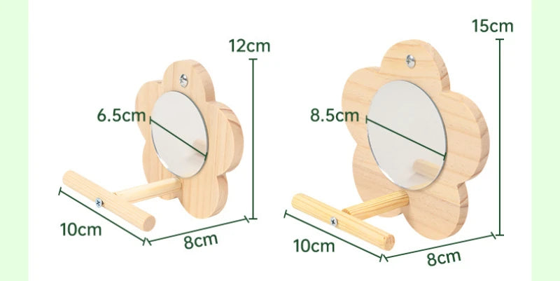 Wooden Mirror Interactive Toy with Perch