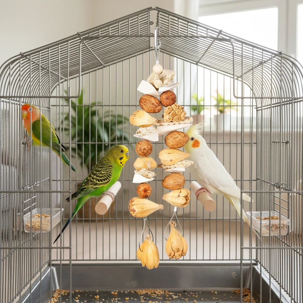 Natural Wood & Cotton Rope Parrot Toy