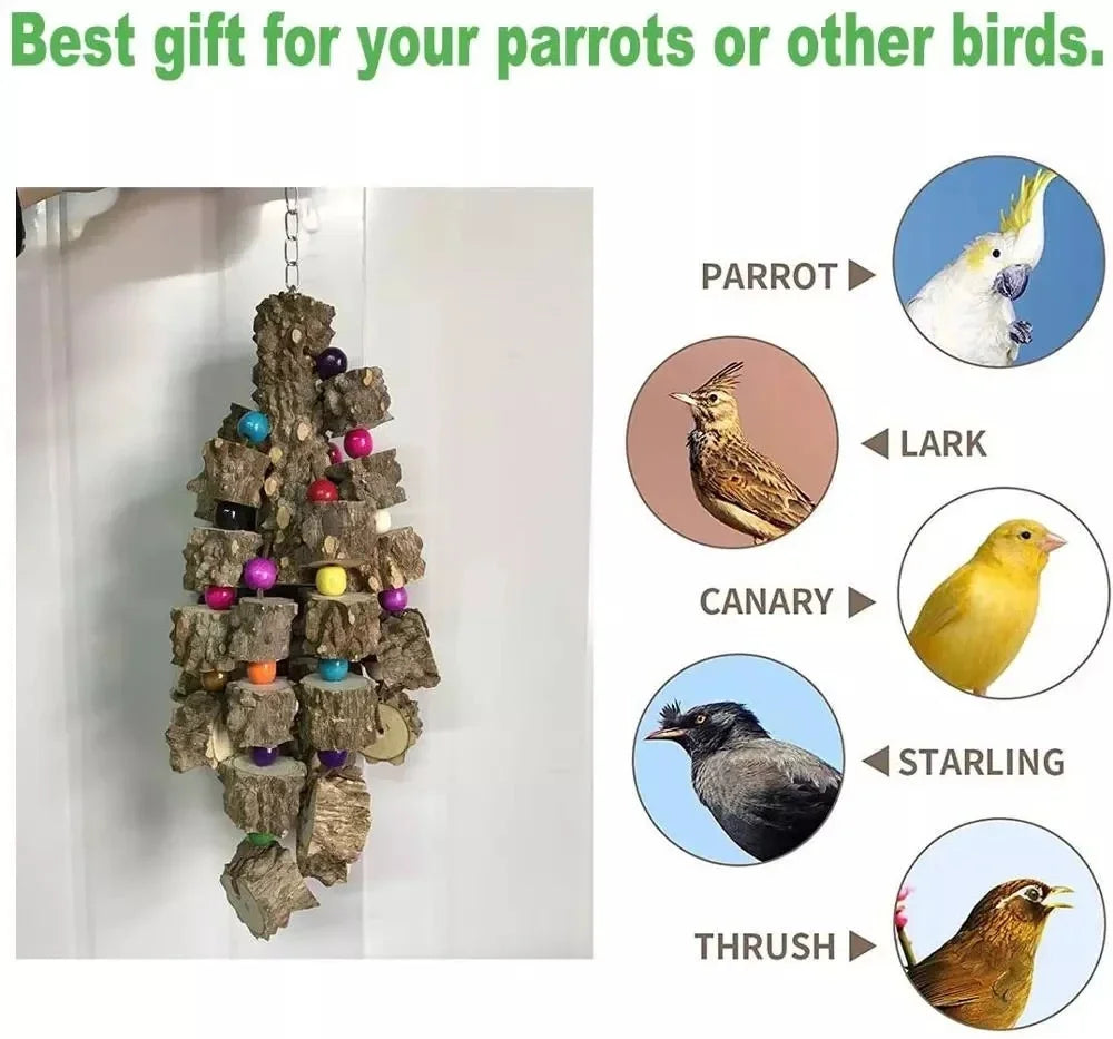 Natural Wood Large Parrot Toy