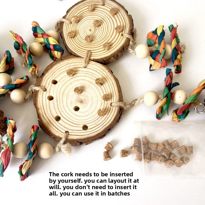 Parrot Chew Toy Set – Natural Wood, Corn Husk & Pinecone