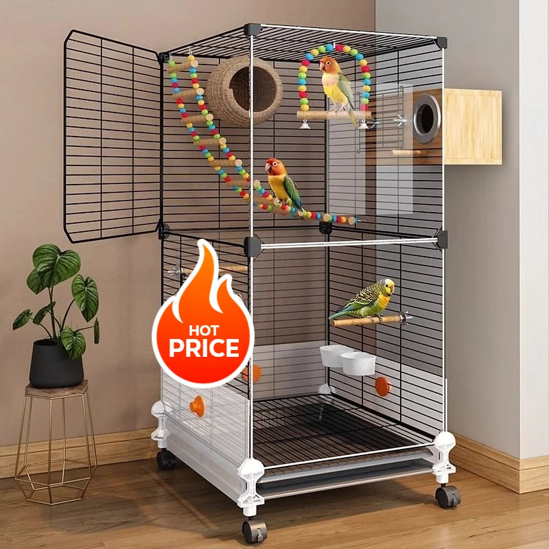 Luxury Parrot Cage with Feeder & Swing
