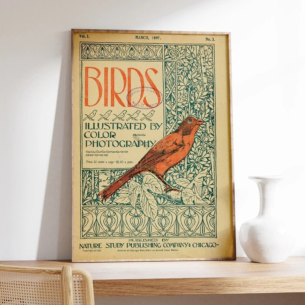 Vintage Bird Art Print - Canvas Poster