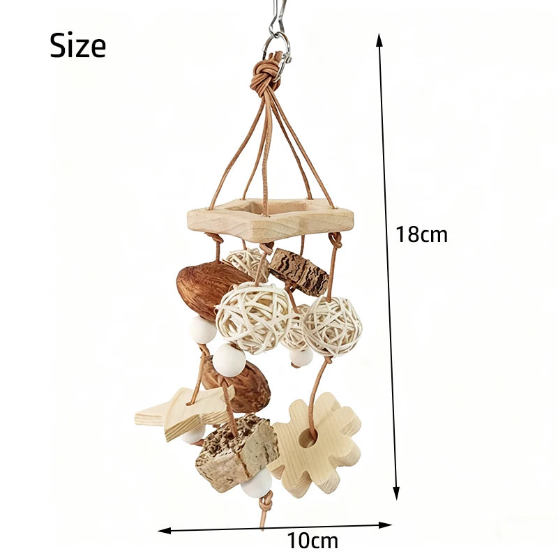 Natural Wooden Chewing Toy with Rattan Balls